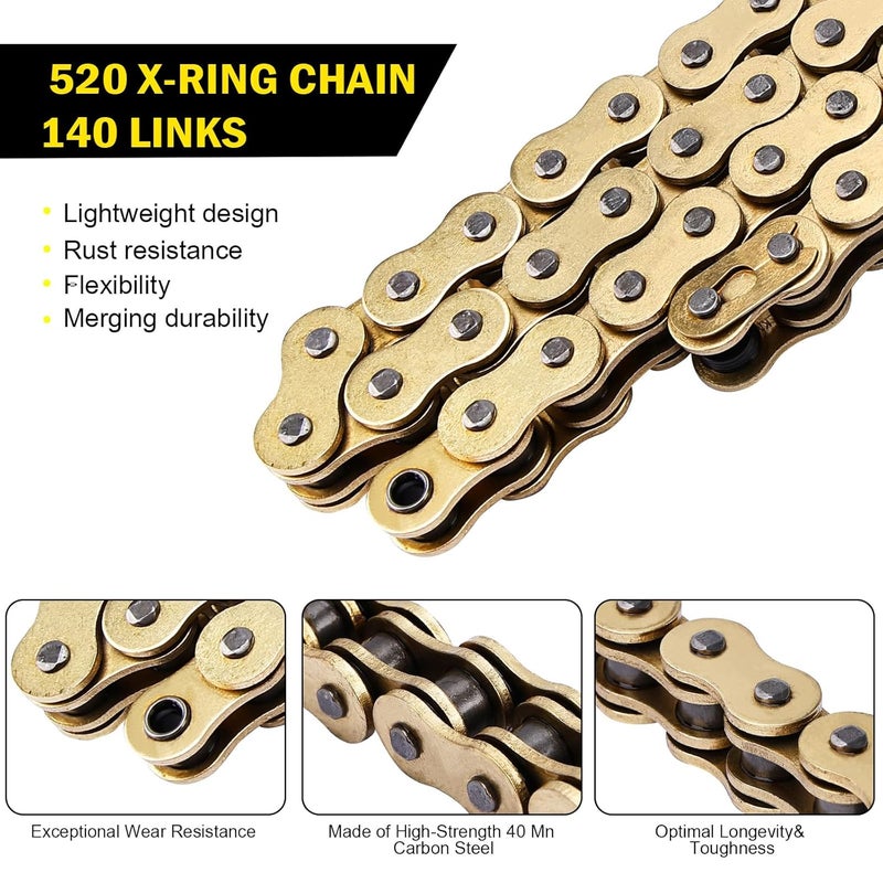 C-Tzu Gold 520 X-Ring Motorcycle Chain 140 Links for Off-Road and ATV with Connecting Master Link - Enhanced Durability & Universal Fit - Image 5